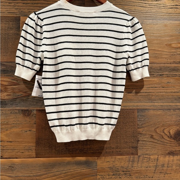 FRAME Gathered Striped Short Sleeve Organic Cotton/Linen Blend Sweater NWT - Picture 8 of 14